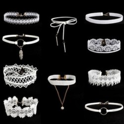 10Pcs / Set fehér gótikus virág csipke bársony choker gallér medál nyaklánc ajándék