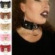 Fekete   arany gyűrű Vintage Retro Punk Gótikus Széles PU Bőr O Gyűrű gallér Choker nyaklánc nők