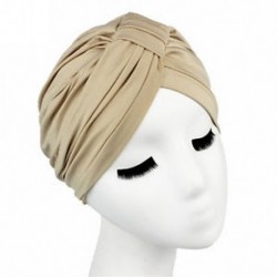 Bézs Nők Stretchable indiai Chemo vésett Turban kalapot fej Wrap Hijab Cap fejszár