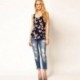 M Divat Női Sifon Butterfly Nyomtatás Ujjatlan Blúz Casual Tank Tops póló