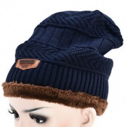 Sötétkék Unisex gyapjú fleece bélelt téli meleg kalapot Nők Men Camping Beanie Baggy Ski Cap