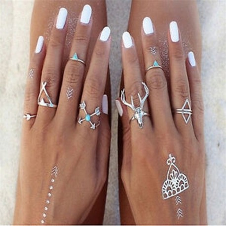 Vintage Női 7Pcs / Set Népszerű Antik Ezüst Knuckle Midi Mid Finger Rings Új