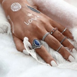 6db / Set Vintage tibeti ezüst Midi gyűrű Boho Beach gyűrűk Női Ékszer Ajándék