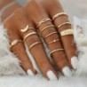 12Pcs / szett Vintage női arany kristály strasszos középső ujj gyűrű gyűrűk ékszerek