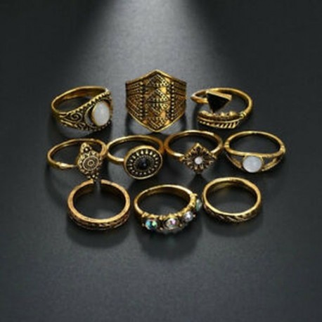 Vintage bronz 10Pcs / Set Női Lady Boho Vintage Ezüst / Bronz Punk Knuckle Finger Midi gyűrűk