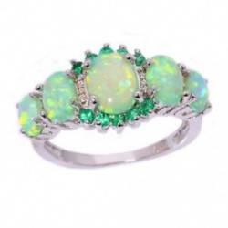 9 * Luxus Zöld Tűz Opál és Emerald Női Ékszer Drágakövek Ezüst Gyűrű Méret 7/8/9 Ajándék