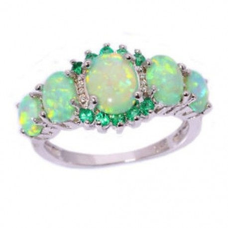9 * Luxus Zöld Tűz Opál és Emerald Női Ékszer Drágakövek Ezüst Gyűrű Méret 7/8/9 Ajándék