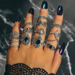 15db készlet Retro Midi ujj gyűrű Vintage Punk Boho Knuckle Gyűrűk Esküvői ékszerek