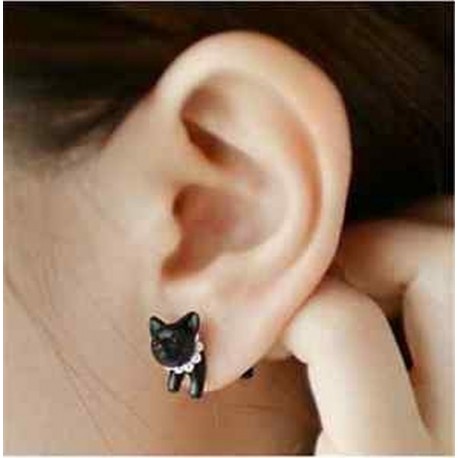 1Pc fekete Punk Cool egyszerű sztereoszkópos macska cica Impalement Lady Stud fülbevaló