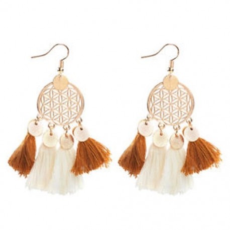 * 32 Fehér   Kávé Vintage nők Bohém fülbevaló Hosszú bojt Fringe Boho Dangle fülbevaló ékszerek