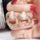 * 1 Rose Gold 925 ezüst gyűrű fülbevaló Női kristály geometriai karika fülbevaló ékszerek