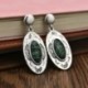 Vintage kézműves 925 ezüst zöld üveg esküvői dangle fülbevaló Dangle csepp
