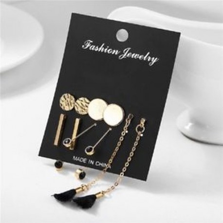 5Pairs / Set Gold Boho Geometry Circle Tassel Női fülbevaló fülbevalók