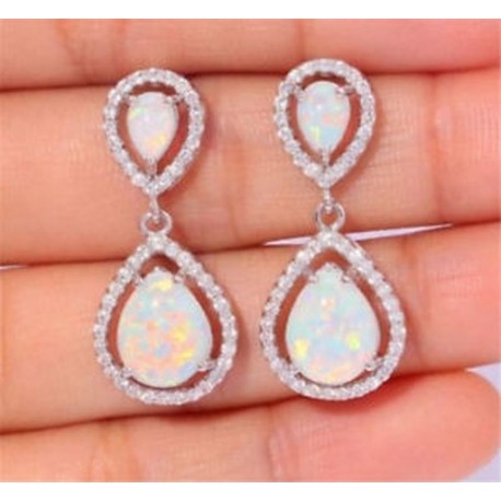 925 ezüst fehér topáz Opal dangle fülbevaló nő divat esküvői születésnapi ajándék