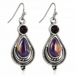 Vintage Boho Purple Copper Turquoise Hook fülbevaló 925 ezüst Dangle fülbevaló