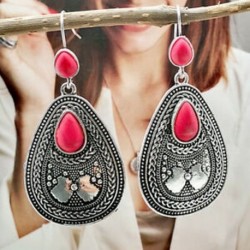Női Boho Red Ruby drágakő 925 Ezüst csepp dugó kampók fülbevaló ékszerek