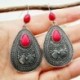 Női Boho Red Ruby drágakő 925 Ezüst csepp dugó kampók fülbevaló ékszerek