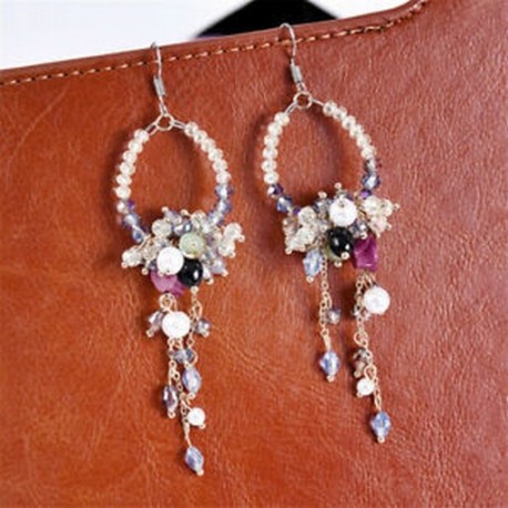 Koreai strasszos gyöngy kristály virág fodros fülbevaló női ékszer ajándék