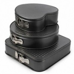 2 x 3db-os szett - Szív - Négyzet - Kör alakú kapcsos tortaforma - fém sütőforma - H1X8