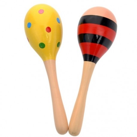 2X (2 db 20 cm-es gyerek fa Maracas Rattle Shakers, zenei nevelés az O8U5-ig