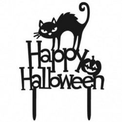 5db Happy Halloween fekete macskás akril tortadísz Halloween-re - W0J7