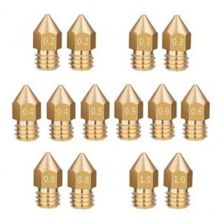 14 db MK8 extruder sárgaréz fúvóka 3D-s nyomtató Makerbothoz, 7 méretű, 0,2 mm, M8S8
