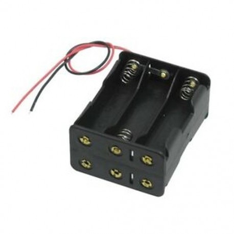 Fekete vonórétegek 6 x 1,5 V-os AA elem elemtartó tokban, doboz vezetékkel Y5L5
