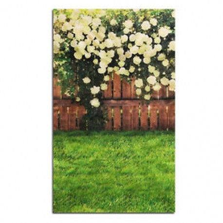 150x90cm-es Kerítéses - Rózsabokros háttér stúdió fotózáshoz - B2K7 E5P3