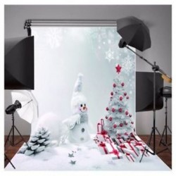 210x150cm-es Feldíszített karácsonyfa - Toboz - Hóember - Karácsonyi háttér stúdió fotózáshoz - Q4L8
