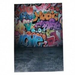 2db 210x150cm-es Graffitis téglafal és deszka padló háttér stúdió fotózáshoz - D6W4