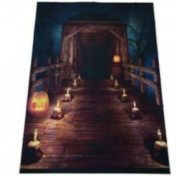 2db 210x150cm-es Gyertyafényes - koponyás régi híd töklámpásokkal Halloween háttér stúdió fotózáshoz - A4A7