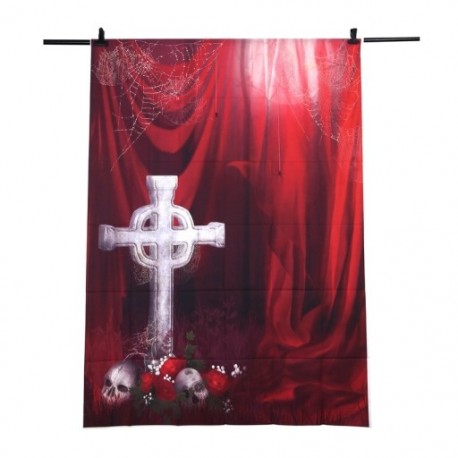 6db 210x150cm-es Vörös függönyös - Koponyás Halloween háttér stúdió fotózáshoz - O6B9