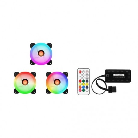 COOLMOON 3 db-os számítógép tok PC hűtőventilátor RGB Adjust LED 120mm Quiet   IR D5I2