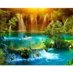 vízesés, 5D, Gyémántfestmény-tó, hattyú, Öltéskereszt, 3D-s képek, Teljes, Diamo H7I5