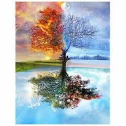 2X (DIY 5D gyémántfestési évszakok fa keresztszemes öltéses gyémánt hímzéssel Pat H6A8