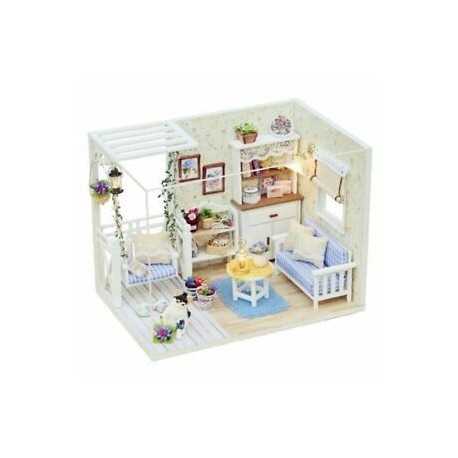 Babaház bútor Diy miniatűr porvédő 3D-s fa miniatűr babaház E1U0