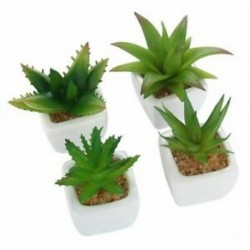 Készlet 4 modern fehér kerámia mini aloe cserepes mesterséges zamatos növény K2F8