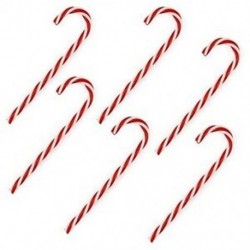 Csavart PVC cukorka vesszők vörös és fehér 13 cm-es karácsonyfa díszítéssel 6 db B7I8