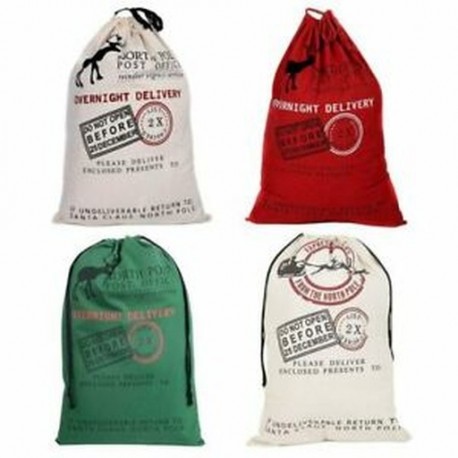 4X Mikulás zsák nagy karácsonyi díszek Vintage Hessian Xmas Juta Bag Chr L3W9