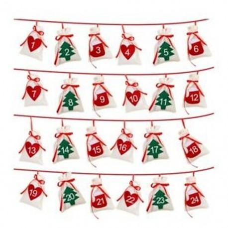 4X (pamut karácsonyi adventi naptár Garland 24db 11x16cm függő Advent CaQ3J9