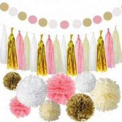 6X (30 db rózsaszínű és aranyszövet papír Pom Poms Tassel Garland születésnapra P A4K4