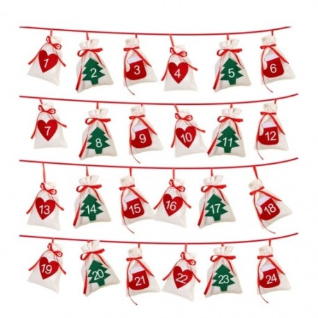 6X (pamut karácsonyi adventi naptár Garland 24db 11x16cm függő Advent Ca D3S8