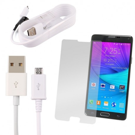 2X HD képernyővédő fólia Samsung Galaxy Note 4 + V8 töltőkábel
