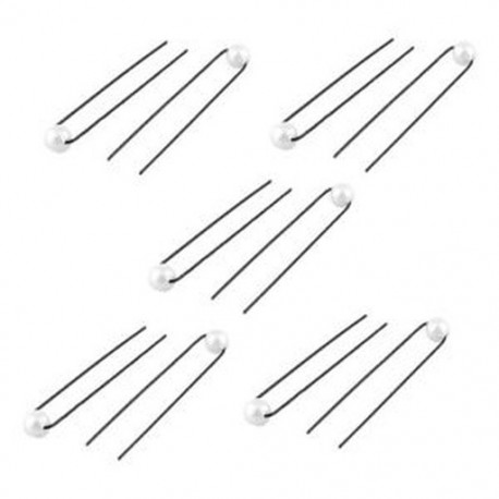 10 db fehér gyöngy dekorációval, fekete fém U alakú hajcsavarokkal, klipek I1Z4