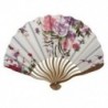 Bézs bambusz bordás virág nyomtatott kagyló alakú összecsukható kézi ventilátor fehér D5C6