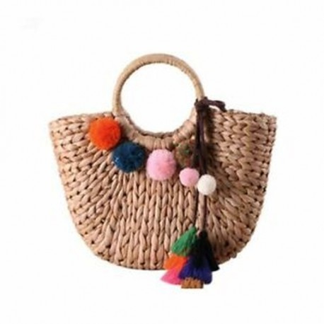 6X (női rattan és poliészter kézi táska nagy vállú táska vödör Sum M5P4