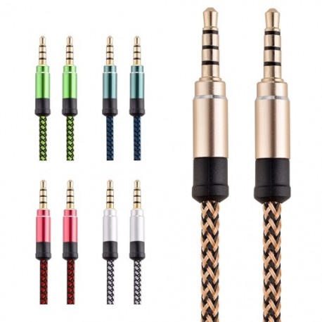 3,5 mm-es autós AUX kábel védőfólia adapter-csatlakozó, kötött, nejlon audio kábel, 1M