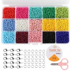 15 színes kézműves üvegmagos gyöngyök, egyszínű üveg rizs gyöngyök, szerszámkészlet DIY kiegészítőkkel