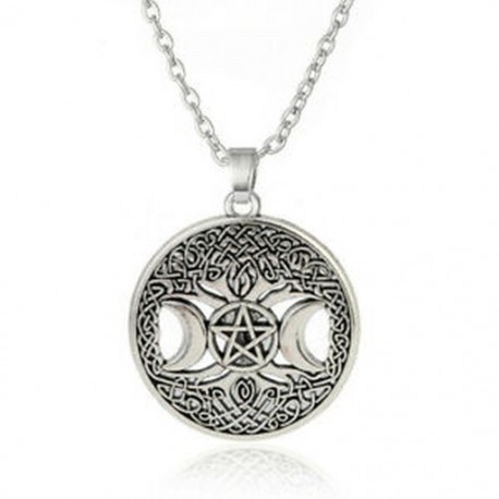 Hármas hold istennő Wicca Pentagram Magic Amulet nyaklánc Női fa hold