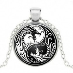 Sárkány Yin Yang nyaklánc- Yin Yang medál -Yin Yang báj - fekete-fehér sárkány